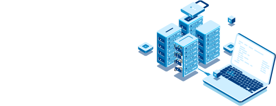 digital illustration of a computer and server towers