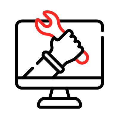 icon of a computer with an arm coming out of it holding a wrench